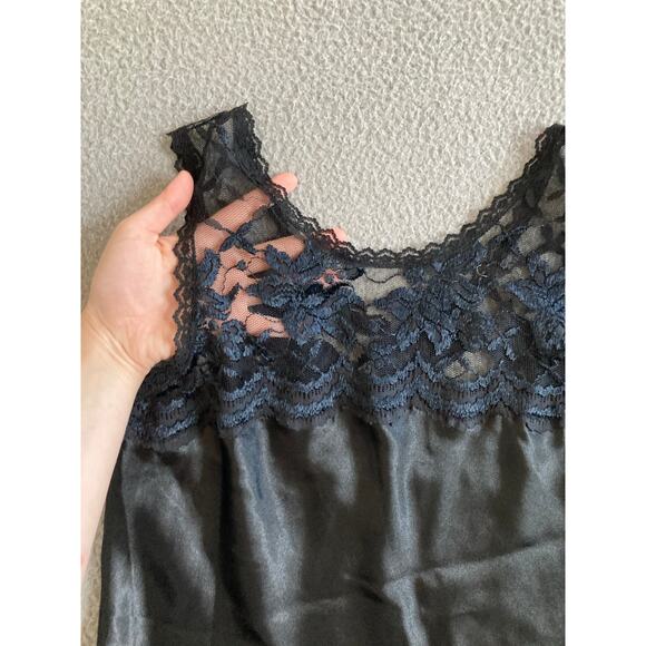 Vintage Cine Star Tank Top Small Satin Lace Round Neck Black Slip Cami Goth Y2K - Picture 3 of 14